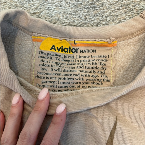 Aviator Nation Beige Crewneck with Lightning Bolt and Matching SweatPants - Picture 3 of 8